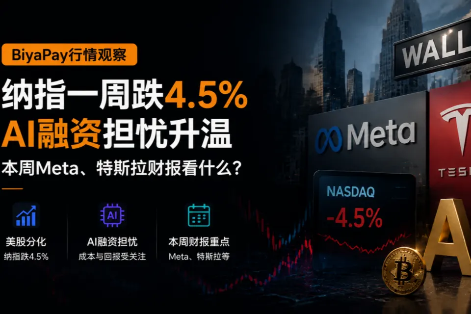 BiyaPay行情观察｜纳指一周跌4.5%，AI融资担忧升温，本周Meta、特斯拉财报看什么？